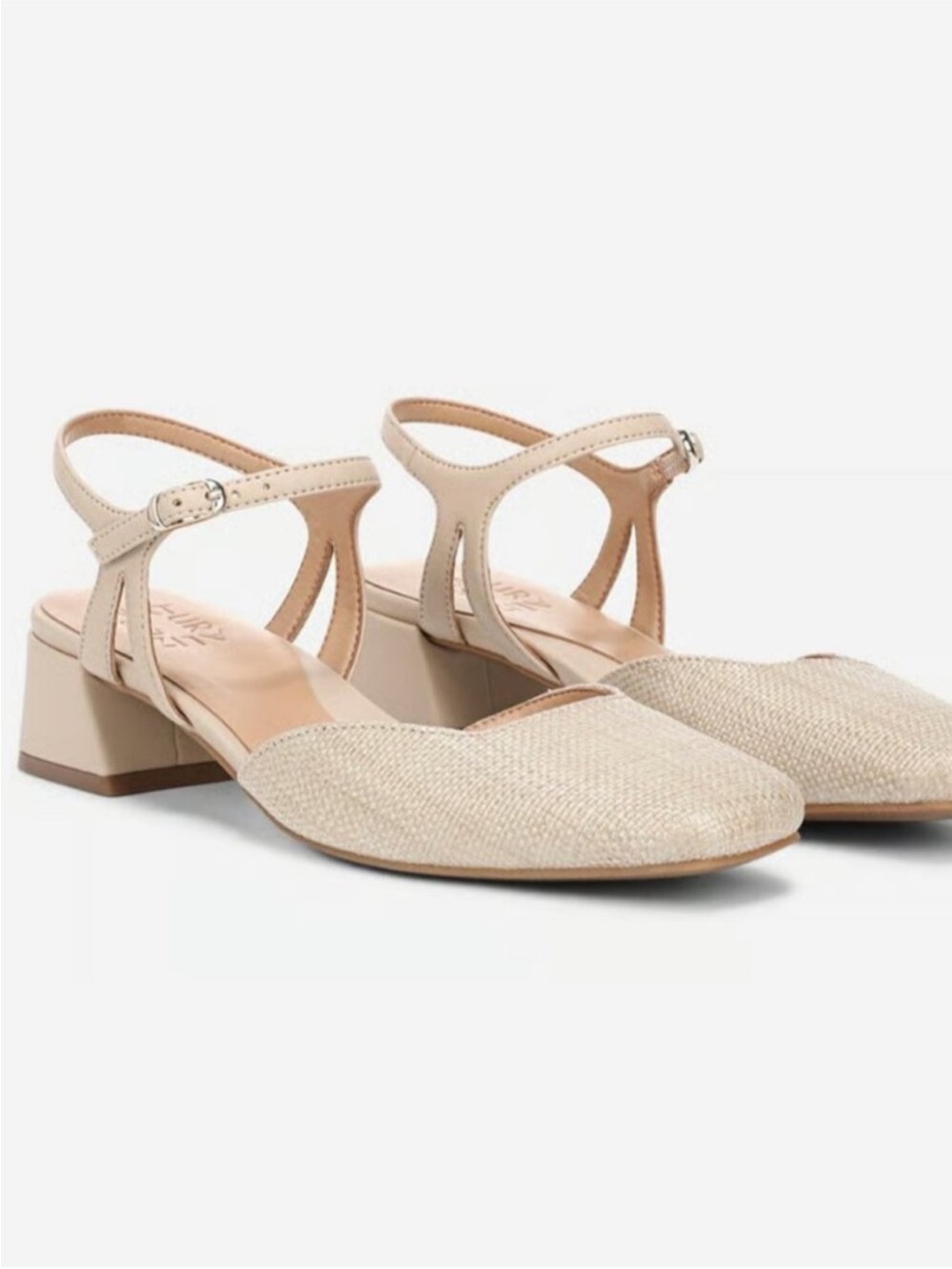 Naturalizer Beige T-Strap Low Block Heel Pumps (WIDE)